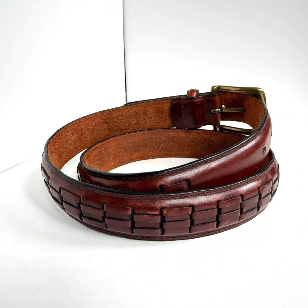Leather Belt Mens 32 Brown Oil Tan Cowhide Braided Western Classic minimalist